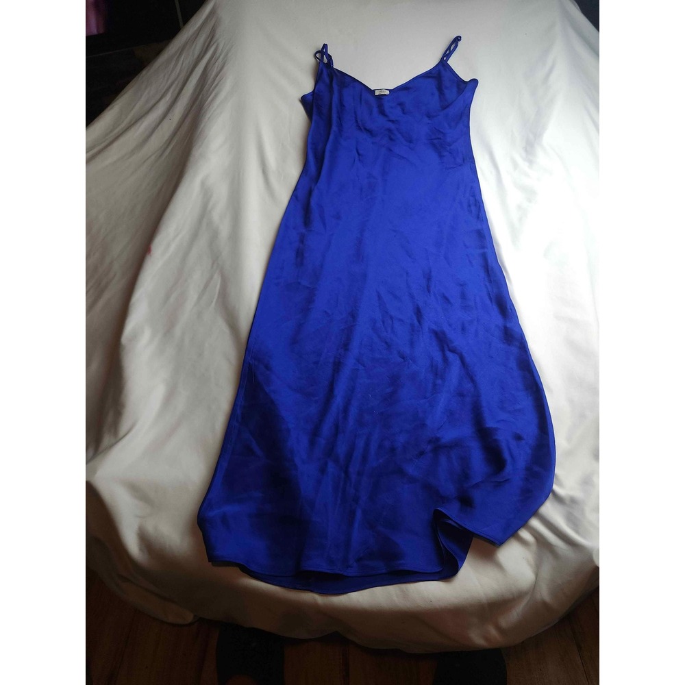 Wilfred Aritzia Cobalt Blue Satin V-Neck Midi Slip Dress Womens Small